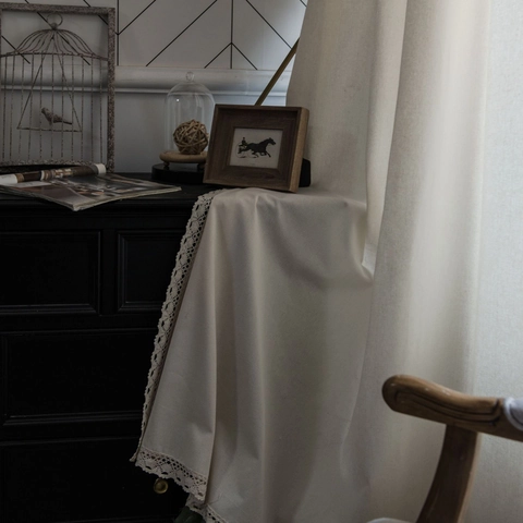 Japanse Minimalistische Off White Gordijnen Met Kantafwerking Polyester Katoen Halfverduisterend Deurgordijnen Voor Keuken Cafe Thuis