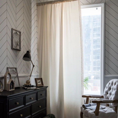 Japanse Minimalistische Off White Gordijnen Met Kantafwerking Polyester Katoen Halfverduisterend Deurgordijnen Voor Keuken Cafe Thuis