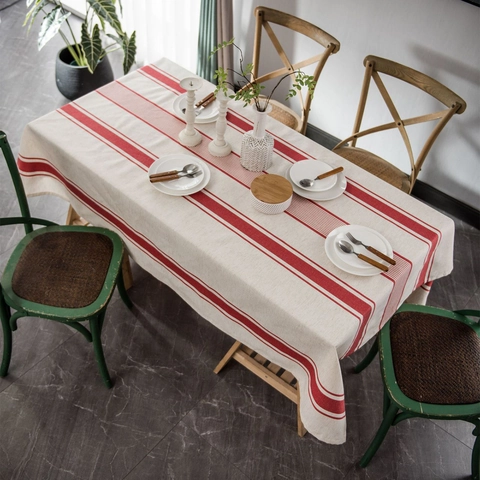 Rectangular Striped Tablecloth Cotton Linen Blend Yarn Dyed Dustproof Table Cover For Dining Room Kitchen Coffee Decor