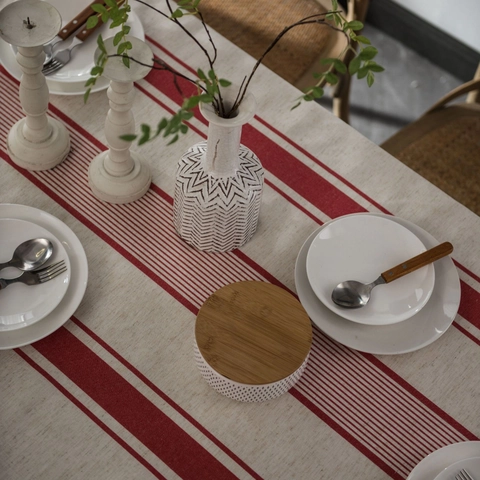 Rectangular Striped Tablecloth Cotton Linen Blend Yarn Dyed Dustproof Table Cover For Dining Room Kitchen Coffee Decor