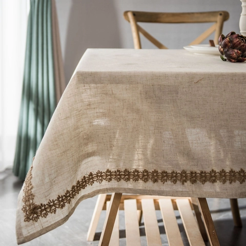 Tovaglia in Lino Stile Americano Con Bordo in Pizzo Rettangolo Antipolvere Copritavolo Per Tavolo Da Pranzo Cafe Decorazione