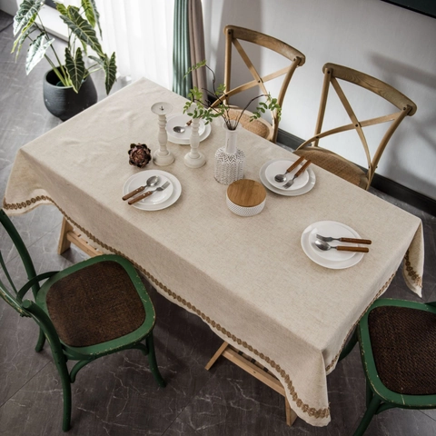 Tovaglia in Lino Stile Americano Con Bordo in Pizzo Rettangolo Antipolvere Copritavolo Per Tavolo Da Pranzo Cafe Decorazione