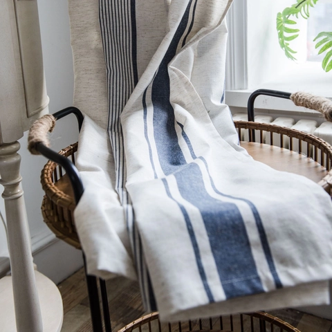 American Style Striped Cotton Linen Curtains Semi Blackout Vertical Stripes Window Drapes For Living Room Bedroom Kitchen