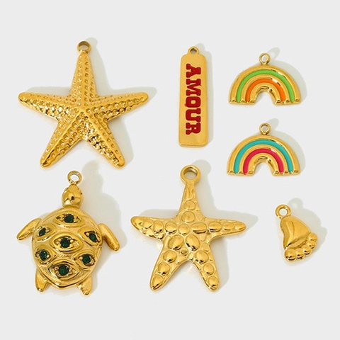 Colgantes de Acero Inoxidable Animales Marinos DIY Joyería Estrella de Mar Tortuga Arcoíris Amour Bar Pies Colgantes