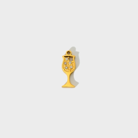 Stainless Steel Gold Plated Pendants DIY Jewelry Accessories Wine Glass Bottle Coffee Cup Heart Rhinestone Inlaid Charms