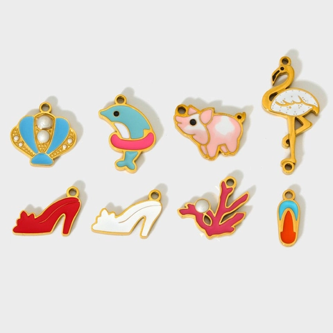 Stainless Steel Enamel Animal Shell Dolphin Flamingo Pendants DIY Jewelry Accessories Charms For Necklace Bracelet Women