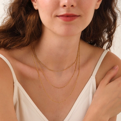 Collar de Cadena de Satélite con Cuentas de Acero Inoxidable Chapado en Oro 18K Plata Impermeable Joyería Minimalista para Mujer