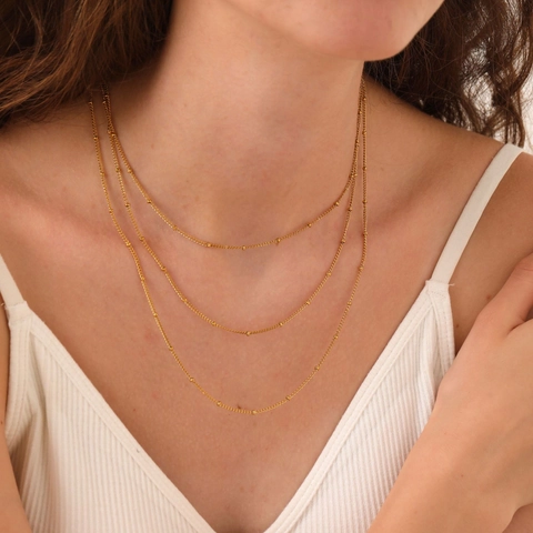 Collar de Cadena de Satélite con Cuentas de Acero Inoxidable Chapado en Oro 18K Plata Impermeable Joyería Minimalista para Mujer