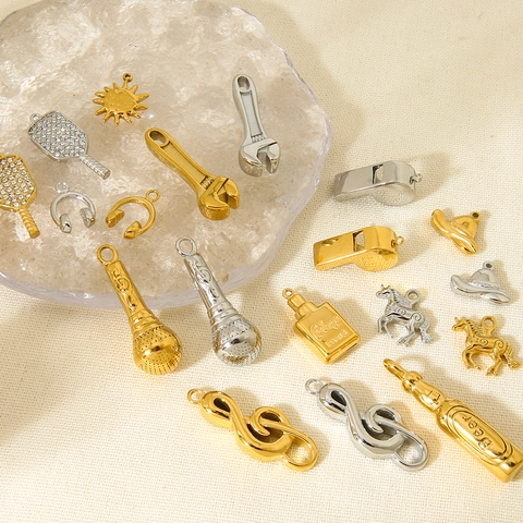 Stainless Steel DIY Jewelry Pendants Microphone Wrench Beer Bottle Shape Gold Silver Plated Charms Jewelry Accessory