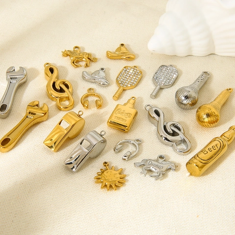 Stainless Steel DIY Jewelry Pendants Microphone Wrench Beer Bottle Shape Gold Silver Plated Charms Jewelry Accessory