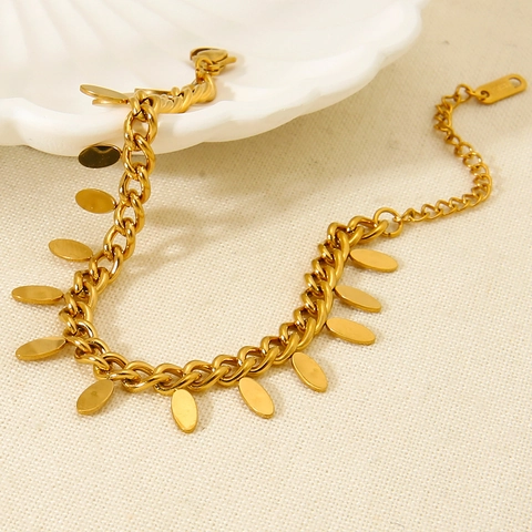 Bracciale Minimalista in Acciaio Inossidabile con Pendente a Foglia per Donna Placcato Oro 18K Argento Impermeabile Catena Curb Regolabile Gioielli Stile Ins
