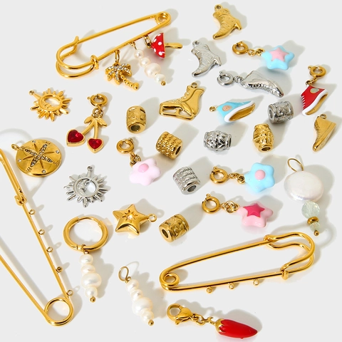 Pendentifs en Acier Inoxydable Perles Artificielles Chaussures Étoile Or Argent Électroplaqué Strass Accessoires de Création de Bijoux DIY Femme