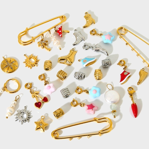 Pendentifs en Acier Inoxydable Perles Artificielles Chaussures Étoile Or Argent Électroplaqué Strass Accessoires de Création de Bijoux DIY Femme