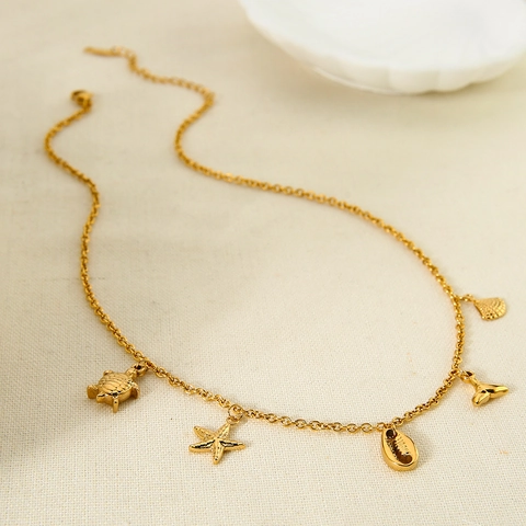 Collana con Ciondolo a Forma di Stella Marina Tartaruga in Acciaio Inossidabile Stile ins Placcata Oro 18K Impermeabile Gioielli