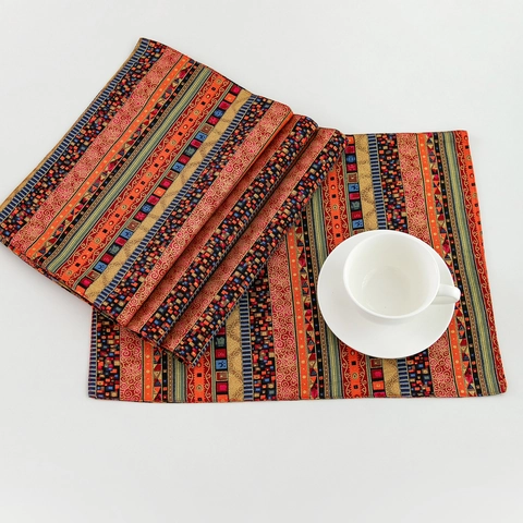 Bohemian Cotton Linen Place Mat Geometric Stripe Heat Resistant Rectangular Table Mat For Kitchen Dining Room Home Decoration
