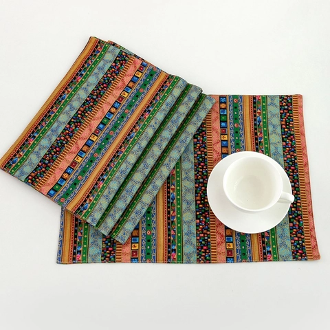 Bohemian Striped Cotton Linen Placemat Heat Resistant Rectangular Double Layer Table Mat For Kitchen Dining Room Home Decor