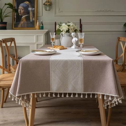Nappe en Polyester Jacquard à Losanges Géométriques Nordiques Avec Franges Housse de Table à Manger Rectangulaire Décoration Maison