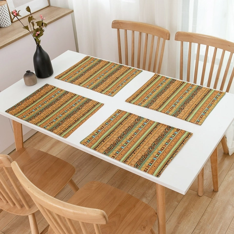 Set de Table Rayé Bohème en Coton et Lin Résistant à la Chaleur Motif Géométrique Rétro Décoration de Table à Manger