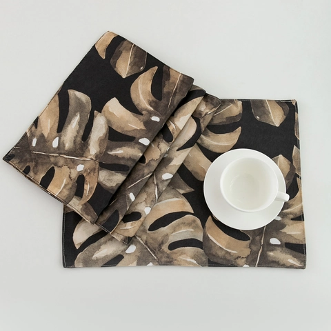 Monstera Leaf Pattern Polyester Placemat Nordic Tropical Plant Design For Dining Room Table Decoration Heat Resistant