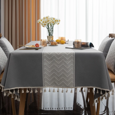 Mantel Rectangular de Jacquard Con Flecos de Borlas Patrón de Espiga Para Decoración del Hogar Mantel de Poliéster