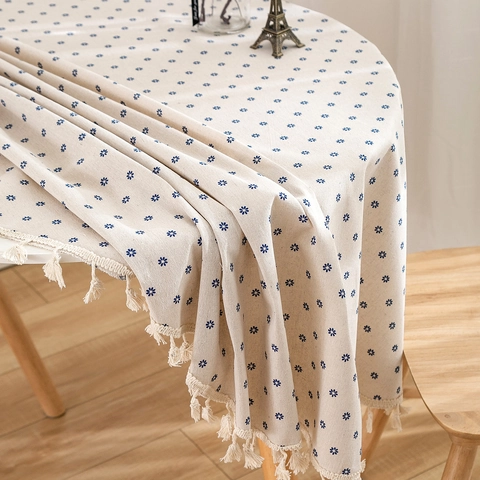 Rond Tafelkleed van Katoen Linnen Mix Wasbaar Bedrukt Decoratief Tafelkleed Met Kwasten Geometrisch Patroon Voor Eetkamer