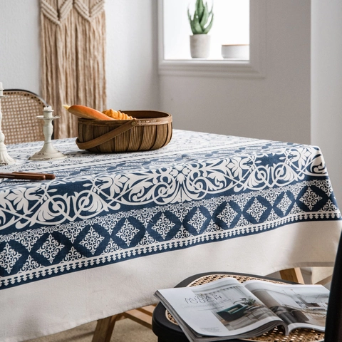Vintage Cotton Linen Blend Printed Tablecloth Rectangular Dustproof Decorative Table Cover For Dining Room Kitchen Party