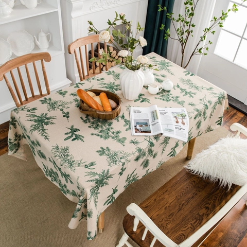 Nappe Rectangulaire Rustique en Mélange de Coton et Lin Avec Imprimé Aiguille de Pin Pomme de Pin Oiseau Style Américain Décorative pour Cuisine
