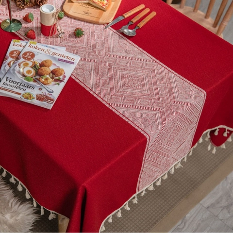 Nordische Jacquard Tischdecke Mit Rautenmuster Und Quasten Rechteckiger Polyester Stoff Für Hochzeit Esszimmer Tisch Deko Zuhause