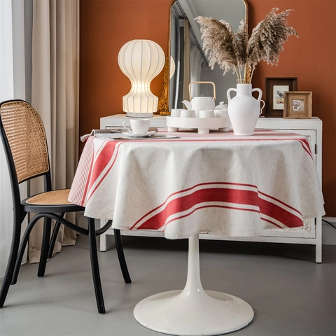 American Style Cotton Round Tablecloth With Red Navy Blue Stripes Circular Table Cover For Dining Room Kitchen Home Decor