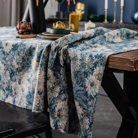 Nappe Jacquard Fleurie Vintage Américaine Épaisse Motif Peinture à l'Huile Couvre-Table Rectangulaire Anti-Poussière Pour Salle à Manger Banquet Décor Maison