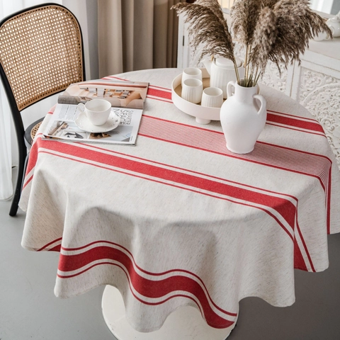 American Style Cotton Round Tablecloth With Red Navy Blue Stripes Circular Table Cover For Dining Room Kitchen Home Decor