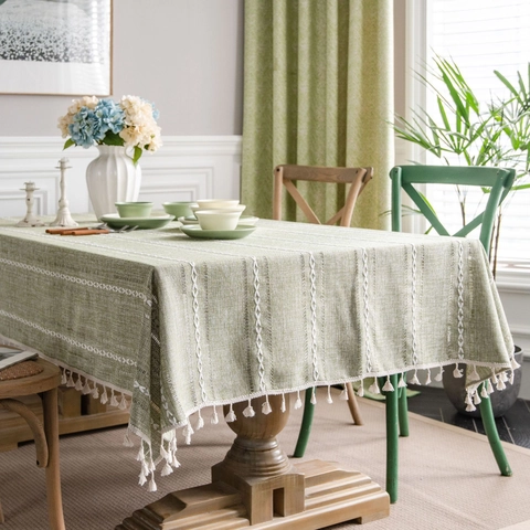 Amerikanische Landhausstil Tischdecke Grün Rosa Ausgehöhlt Polyester Rechteckig Pastoral Tischdecke Mit Quasten Heimdekoration