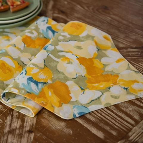 Pastoral Floral Print Table Runner Cotton Linen Yellow Flower Decorative Tablecloth For Dining Room Living Room Home Decor
