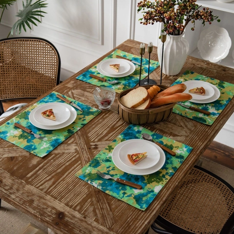 Abstract Aquarel Tie Dye Placemat Katoen Linnen Hittebestendige Tafelmat Camouflage Print Rechthoekig Dubbellaags Diner Decoratie