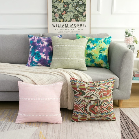 Bohemian Geometric Colorful Throw Pillow Cover Decorative Square Cushion Case For Living Room Sofa Cotton Linen No Insert