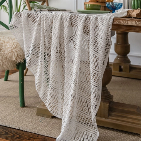 Tovaglia in Pizzo Bianco Vintage Francese Rettangolare Traforata Jacquard Copritavolo Tessuto Decorativo per Tavolo da Pranzo