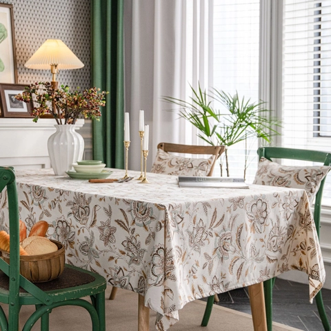 American Pastoral Camellia Floral Printed Tablecloth Rectangular Blended Fabric Washable Dustproof Home Table Cover Decor