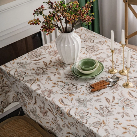 American Pastoral Camellia Floral Printed Tablecloth Rectangular Blended Fabric Washable Dustproof Home Table Cover Decor