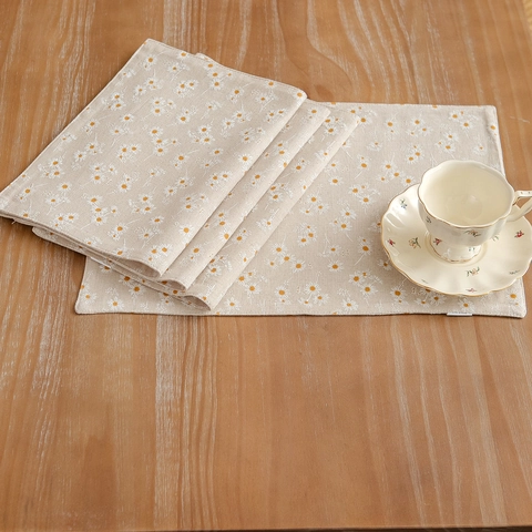 Tovagliette in Cotone Lino con Stampa Floreale Margherite Rettangolari Decorative Stile Rurale per Cucina Sala da Pranzo