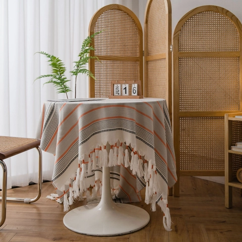 Mantel Rayado Nórdico Boho Con Borlas de Acrílico Teñido en Hilo Cubierta de Mesa Rectangular Para Comedor Decoración del Hogar