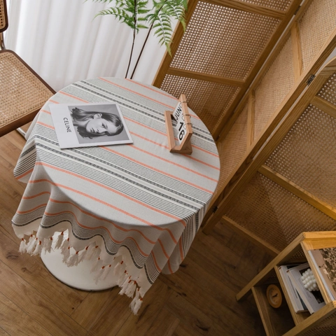 Mantel Rayado Nórdico Boho Con Borlas de Acrílico Teñido en Hilo Cubierta de Mesa Rectangular Para Comedor Decoración del Hogar