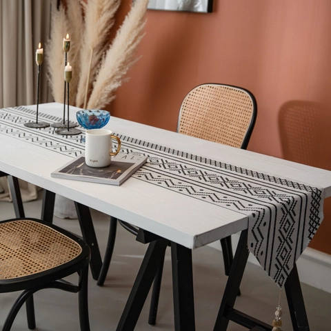 Chemin de Table Bohème à Motifs Géométriques Avec Glands Nappe Décorative en Fibres Synthétiques pour Salle à Manger Meuble TV