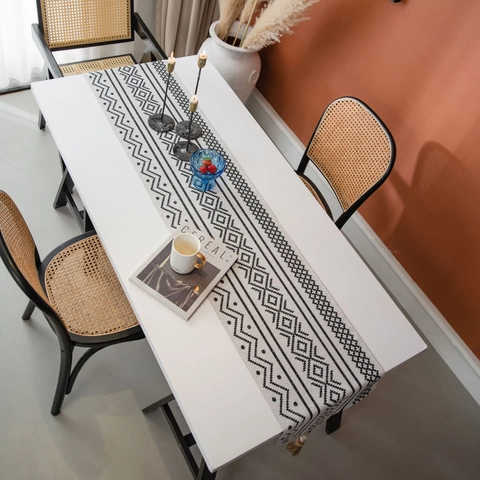 Chemin de Table Bohème à Motifs Géométriques Avec Glands Nappe Décorative en Fibres Synthétiques pour Salle à Manger Meuble TV