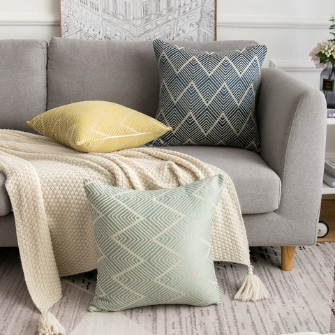 Housse de Coussin Jacquard Géométrique Minimaliste Moderne Taie d'Oreiller Carrée en Coton Lin Avec Fermeture Éclair Invisible Décoration Canape