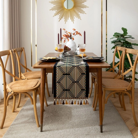 Geometrischer Jacquard Tischläufer Mit Quasten Vintage Labyrinth Muster Luxus Esstisch Deko Für Küche Zuhause Bankett