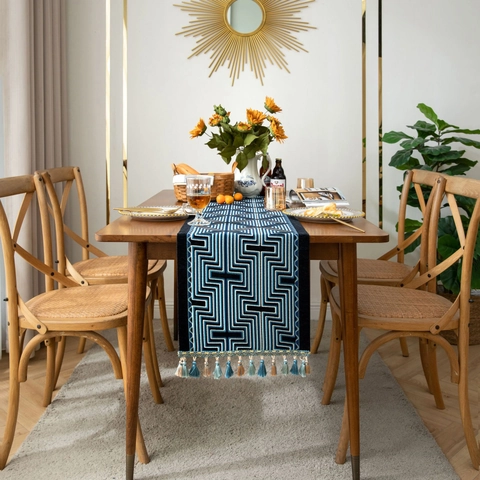 Geometrischer Jacquard Tischläufer Mit Quasten Vintage Labyrinth Muster Luxus Esstisch Deko Für Küche Zuhause Bankett