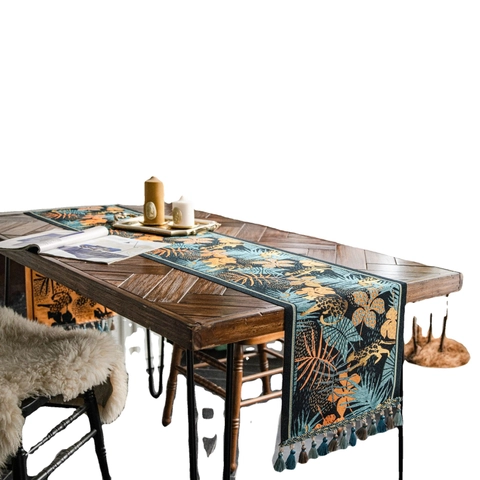 Retro Jacquard Tischläufer Mit Quasten Geometrische Blumen Blatt Muster Künstlerische Bunte Tischdeko Für Esstisch Couchtisch Kommode Haus Dekoration