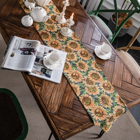 Rustieke Jacquard Zonnebloem Tafelrunner Katoenmix Decoratieve Dressoirsjaal Voor Landelijke Eettafel Woondecoratie
