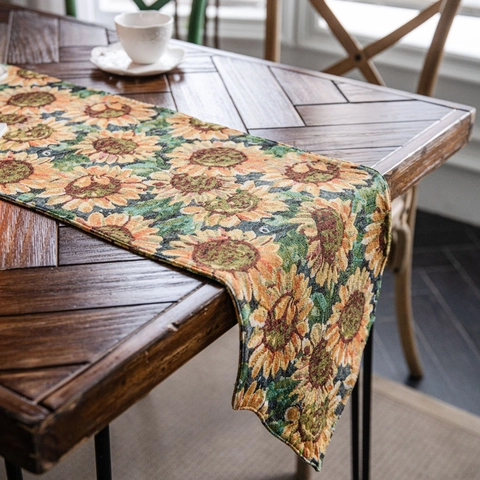 Rustieke Jacquard Zonnebloem Tafelrunner Katoenmix Decoratieve Dressoirsjaal Voor Landelijke Eettafel Woondecoratie