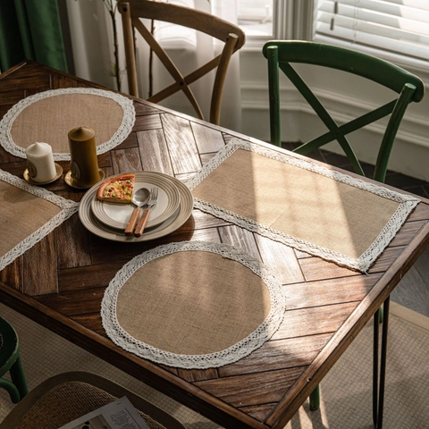 Natural Jute Table Runner With Lace Trim American Style Vintage Burlap Tablecloth For Wedding Party Rustic Home Dining Room Decoration